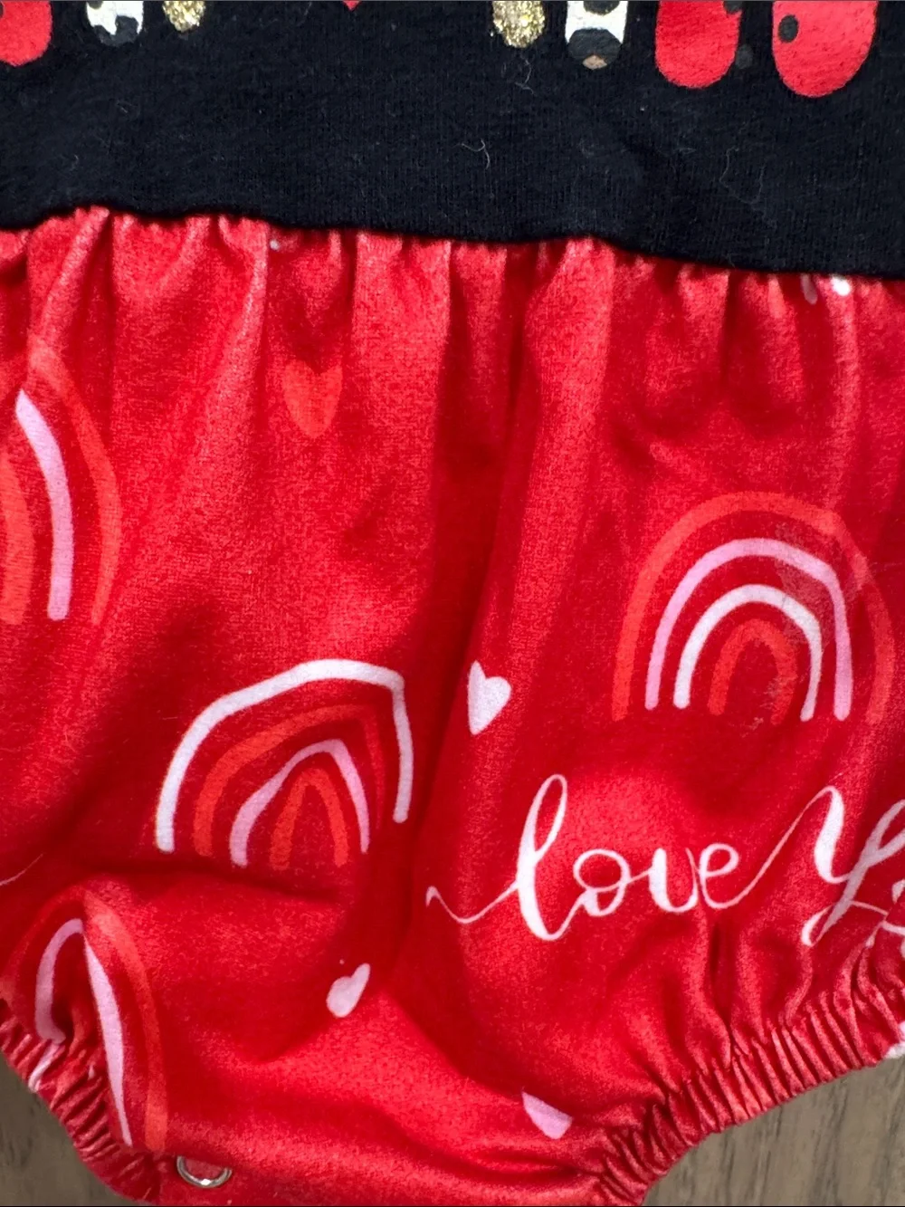 Black and Red Rainbow Heart Baby One-Piece